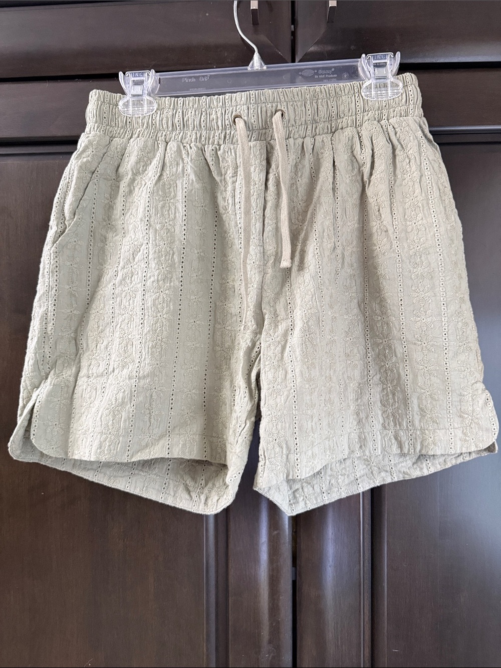 Tribal Eyelet Drawstring Shorts - Light Olive